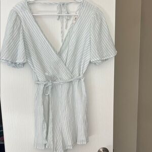 Francesca's Light Green Striped Romper